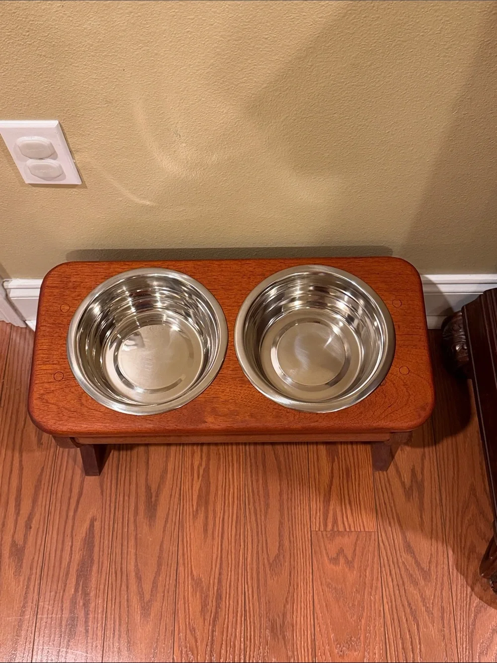 Wooden Dog Water and Food Bowls Feeder Stand